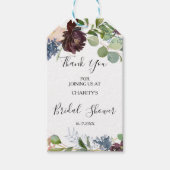 バーガンディフローラと緑のブライダルシャワー ギフトタグ (正面)