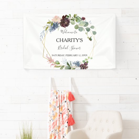 バーガンディフローラと緑のブライダルシャワー 横断幕 (インサイチュ)