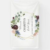 バーガンディフローラと緑のブライダルシャワー 横断幕 (縦)