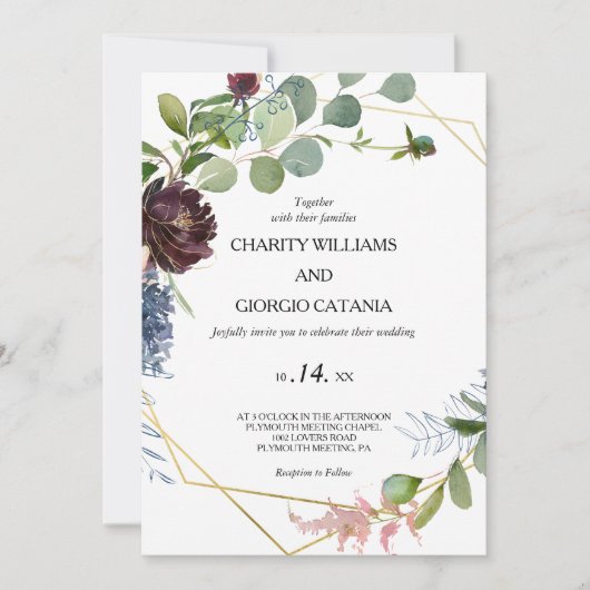 バーガンディフローラと緑結婚園の 招待状 (正面)