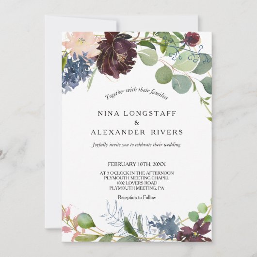 バーガンディフローラと緑結婚園の 招待状 (正面)