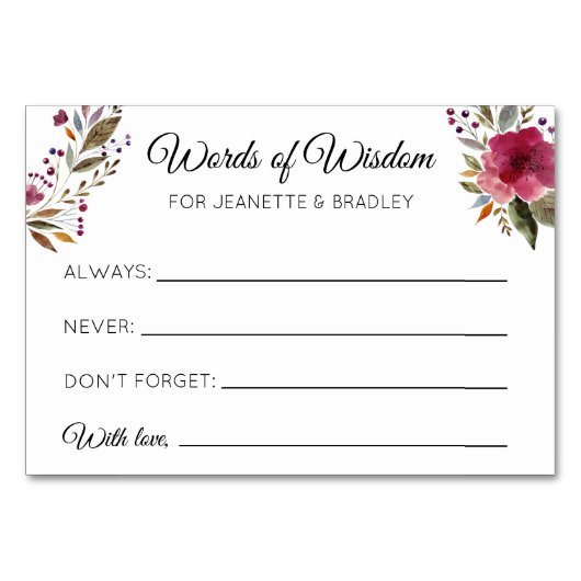 バーガンディフローラの英知アドバイスカード テーブルナンバー (正面)