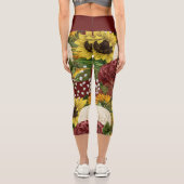 バーガンディフローラひまわりハイウエストヨガ カプリレギンス (裏面)