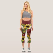 バーガンディフローラひまわりハイウエストヨガ カプリレギンス (正面)