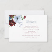 バーガンディフローラほこりっぽいブルーのウェディングレセプションカード 出欠カード (正面)