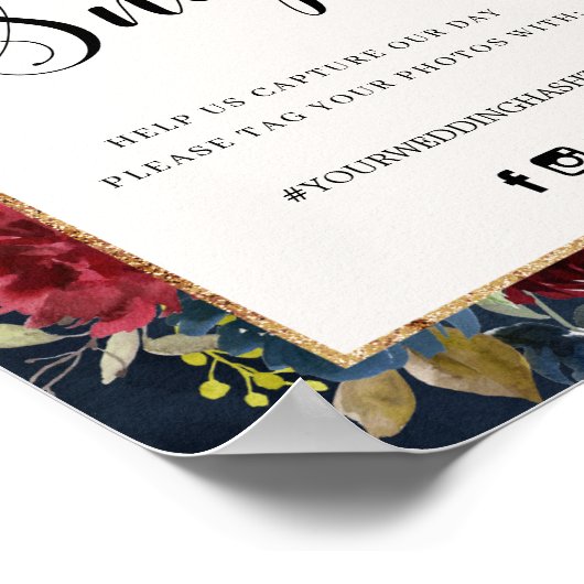 バーガンディフローラアーチフレームOhスナップハッシュタグ記号 ポスター (角)