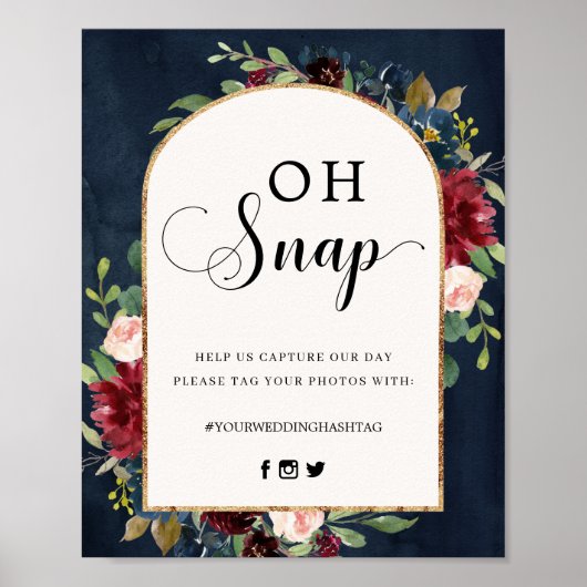 バーガンディフローラアーチフレームOhスナップハッシュタグ記号 ポスター (正面)