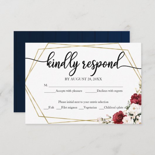 バーガンディフローラウェディングRSVPカードエンクロージャカード 出欠カード
