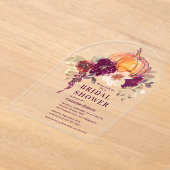 バーガンディフローラウォーターカラーパンプキンブライダルシャワー アクリル招待状 (レイダウン)