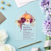 バーガンディフローラウォーターカラーパンプキンブライダルシャワー アクリル招待状 (インサイチュ (ウェディング))