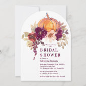 バーガンディフローラウォーターカラーパンプキンブライダルシャワーI 招待状 (正面)