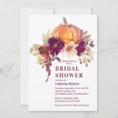 バーガンディフローラウォーターカラーパンプキンブライダルシャワーI 招待状 (正面)
