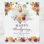 バーガンディフローラカボチャ幸せな感謝祭 ワインラベル (シングルラベル)