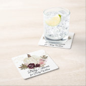 バーガンディフローラカボチャ水カラーベビーシャワー スクエアペーパーコースター (インサイチュ)