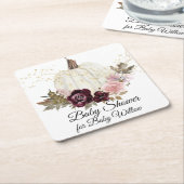 バーガンディフローラカボチャ水カラーベビーシャワー スクエアペーパーコースター (アングル)