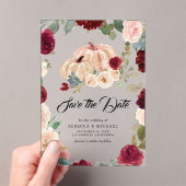 バーガンディフローラカボチャ結婚式の日付を保存 アクリル招待状 (インサイチュ (ポータブル))