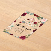 バーガンディフローラカボチャ結婚式の日付を保存 アクリル招待状