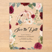 バーガンディフローラカボチャ結婚式の日付を保存 アクリル招待状