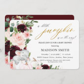 バーガンディフローラカボチャ象の赤ちゃんシャワー 招待状 (正面/裏面)