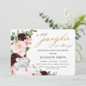 バーガンディフローラカボチャ象の赤ちゃんシャワー 招待状 (スタンド正面)