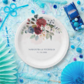 バーガンディフローラグリーンリーウェディングレセプション ペーパープレート (パーティー)