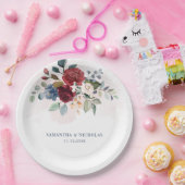 バーガンディフローラグリーンリーウェディングレセプション ペーパープレート (パーティー)