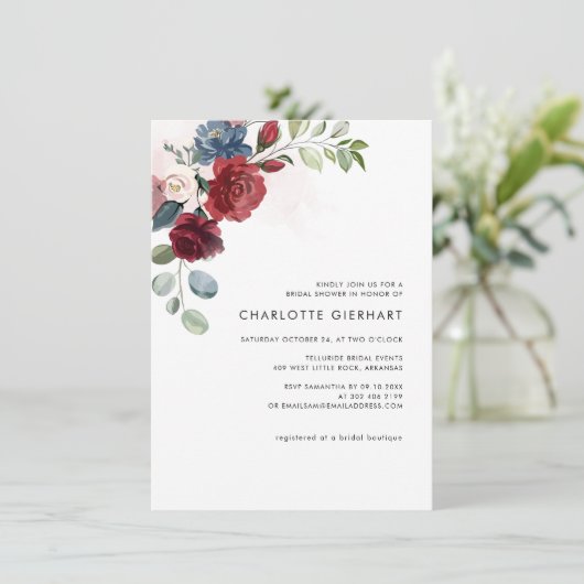 バーガンディフローラグリーンリーブライダルシャワー 招待状 (スタンド正面)