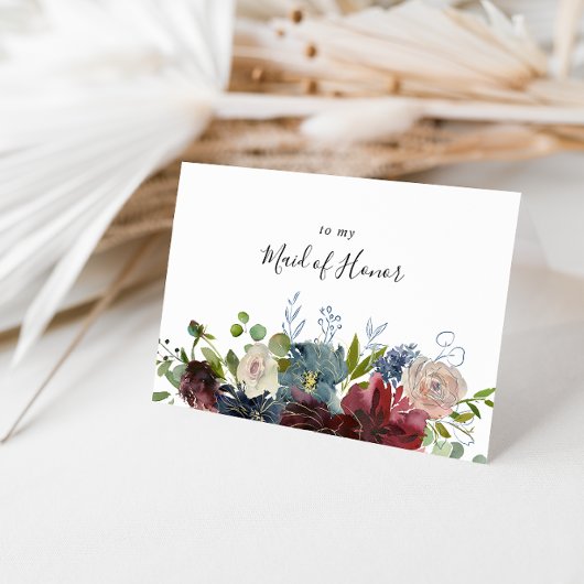 バーガンディフローラグリーンリーブライダルパーティありがとう サンキューカード