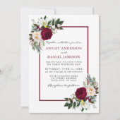 バーガンディフローラグリーン結婚リーフレームB 招待状 (正面)