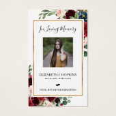 バーガンディフローラゴールドフォイルフレームフォト祈りの言葉カード (正面)