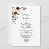 バーガンディフローラゴールドフォイル水結婚色の 招待状 (正面)