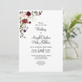 バーガンディフローラゴールドフォイル水結婚色の 招待状 (スタンド正面)