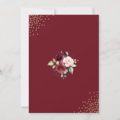 バーガンディフローラゴールドフォイル水結婚色の 招待状 (裏面)