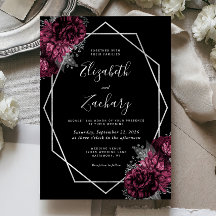 バーガンディフローラシルバーフレームブラック結婚ズ