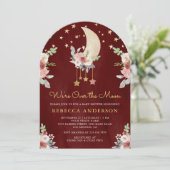 バーガンディフローラスターズムーンアーチ赤ベビーシャワー 招待状 (スタンド正面)