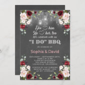 バーガンディフローラストリングライトI do BBQ婚約 招待状 (正面/裏面)