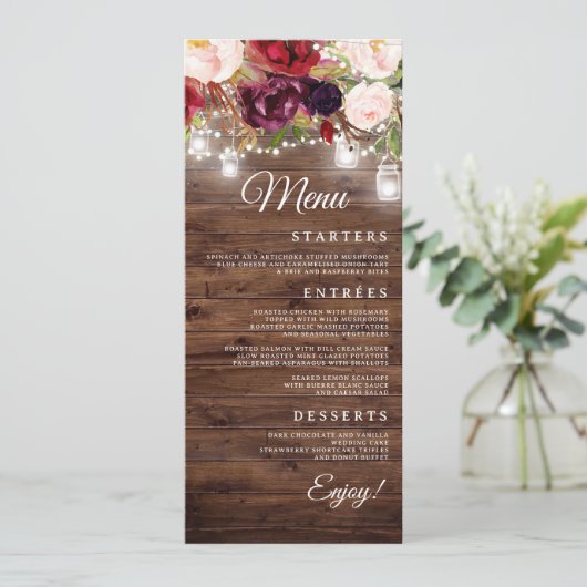 バーガンディフローラストリングラ結婚イトのディナーメニュー メニュー (スタンド正面)