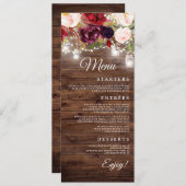 バーガンディフローラストリングラ結婚イトのディナーメニュー メニュー (正面/裏面)