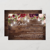 バーガンディフローラストリングラ結婚イトの詳細カード 招待状 (正面/裏面)