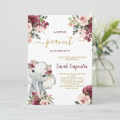 バーガンディフローラゾウ赤ちゃんシャワー少女 招待状 (スタンド正面)