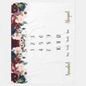 バーガンディフローラツインズマイルストーン フリースブランケット (正面)