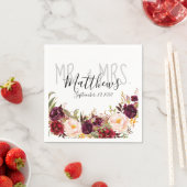 バーガンディフローラハンドレターシック素朴ズ結婚ズ スタンダードカクテルナプキン (インサイチュ)