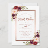 バーガンディフローラバラ金ゴールド結婚Virtual 招待状 (正面)