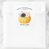バーガンディフローラパンプキンカスタムハッピーサンクスギビング スクエアシール (バッグ)