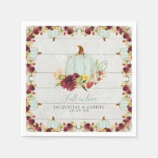 バーガンディフローラパンプキ素朴ンウッド秋インラブ スタンダードカクテルナプキン (正面)