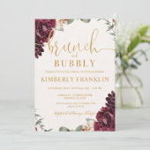 バーガンディフローラブランチアンドバブルブライダルシャワー 招待状 (スタンド正面)