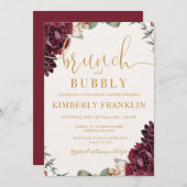 バーガンディフローラブランチアンドバブルブライダルシャワー 招待状 (正面/裏面)