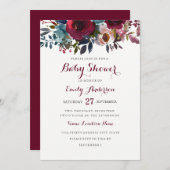 バーガンディフローラベビーシャワー招待状 招待状 (正面/裏面)