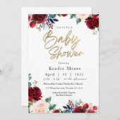 バーガンディフローラベビーシャワー招待状 招待状 (正面/裏面)