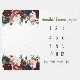 バーガンディフローラベビー1年目マイルストーンファイル フリースブランケット